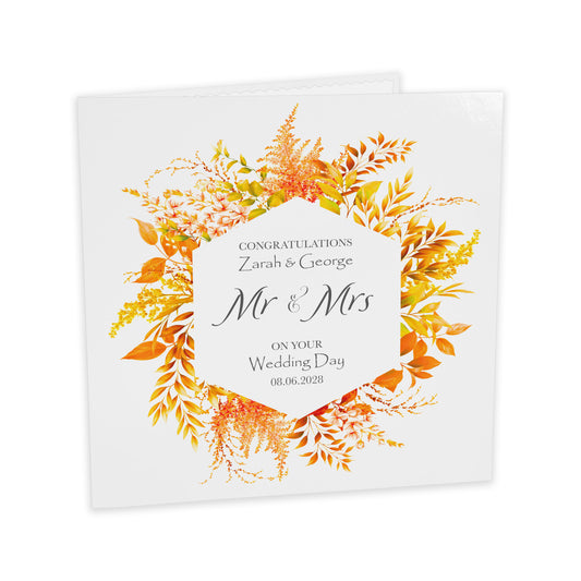 Personalised Wedding Card (Mr & Mrs Wreath) - Autumn