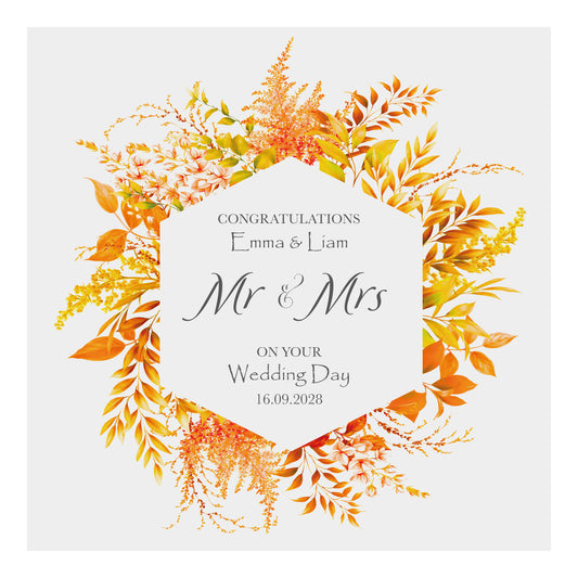 Personalised Wedding Card (Mr & Mrs Wreath) - Autumn
