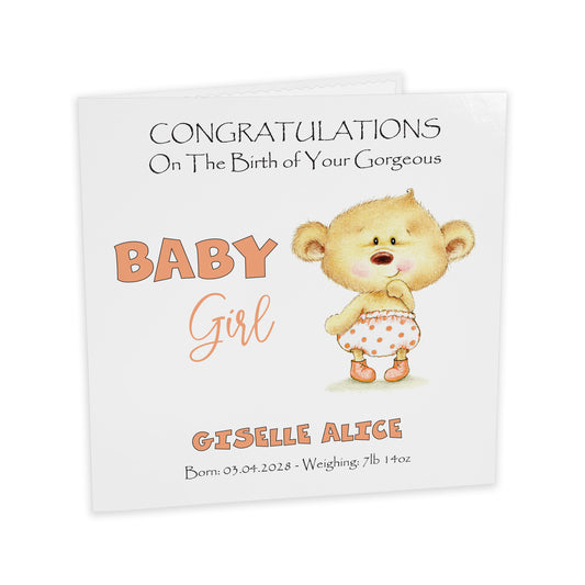 Personalised New Baby Card (Baby Bear) - Orange