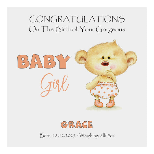 Personalised New Baby Card (Baby Bear) - Orange