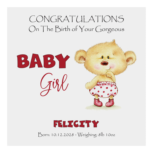 Personalised New Baby Card (Baby Bear) - Red