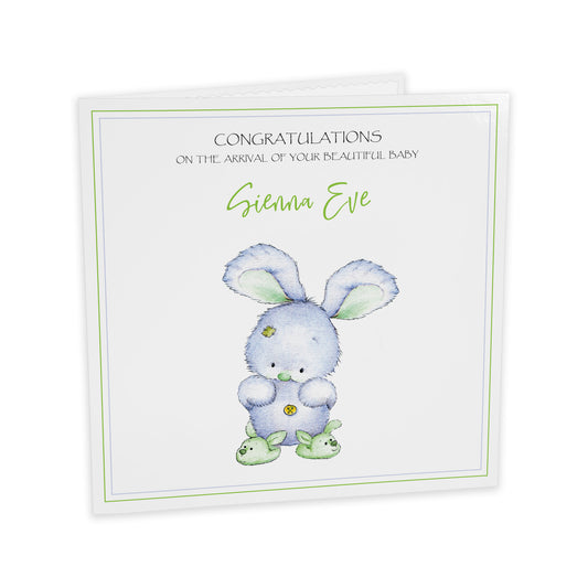 Personalised New Baby Card (Bunny Slippers) - Blue & Green