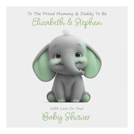 Personalised Baby Shower Card (Cute Elephant) - Apple