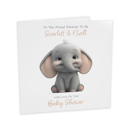 Personalised Baby Shower Card (Cute Elephant) - Blush