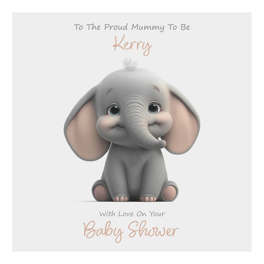 Personalised Baby Shower Card (Cute Elephant) - Blush