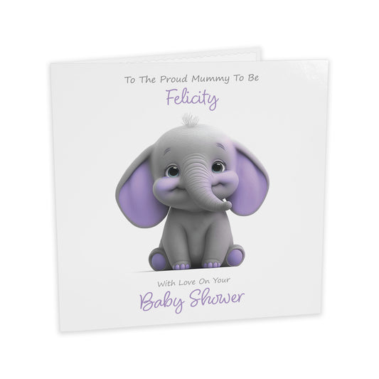 Personalised Baby Shower Card (Cute Elephant) - Lilac