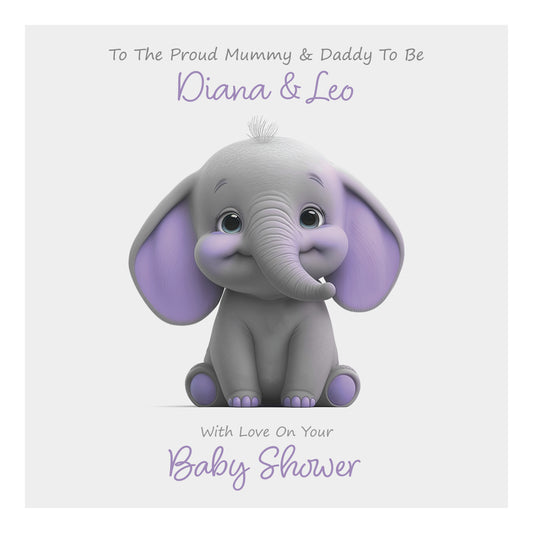 Personalised Baby Shower Card (Cute Elephant) - Lilac