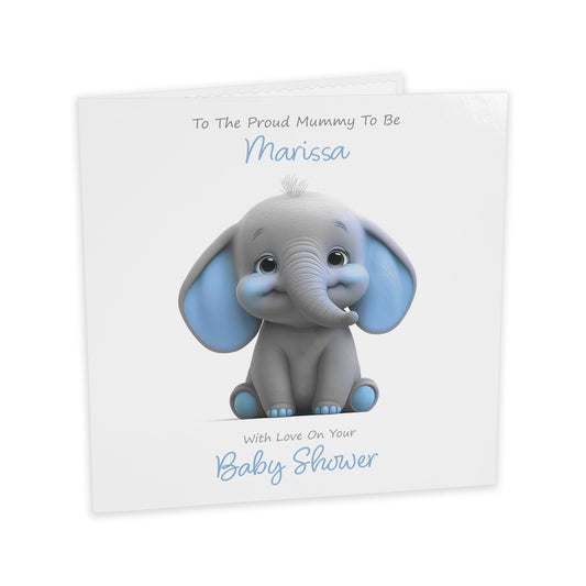 Personalised Baby Shower Card (Cute Elephant) - Ocean Blue