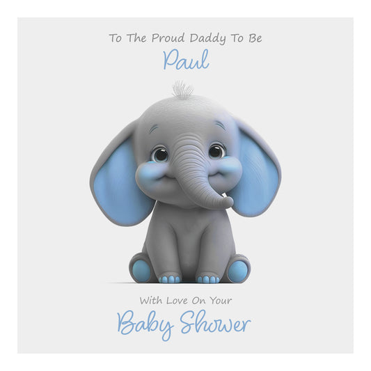 Personalised Baby Shower Card (Cute Elephant) - Ocean Blue
