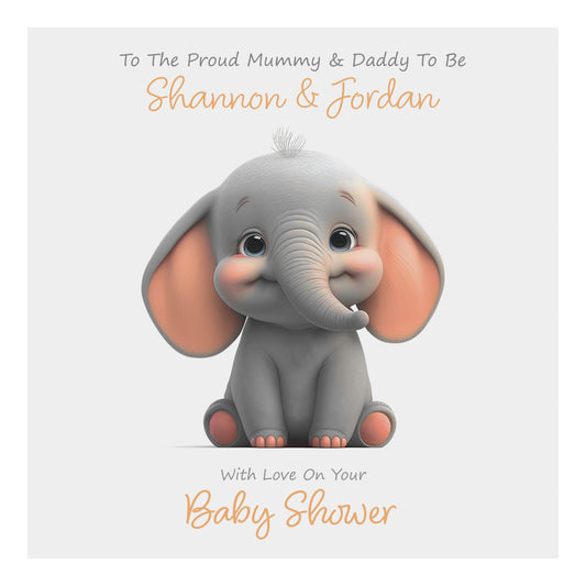 Personalised Baby Shower Card (Cute Elephant) - Orange