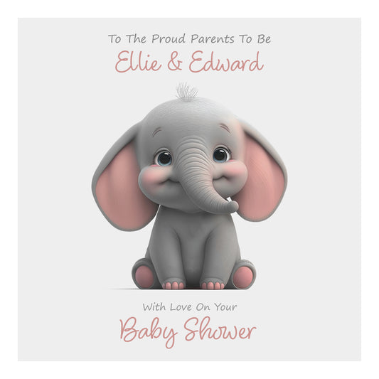 Personalised Baby Shower Card (Cute Elephant) - Peach