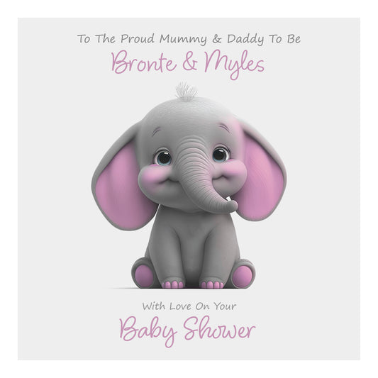 Personalised Baby Shower Card (Cute Elephant) - Rose Pink