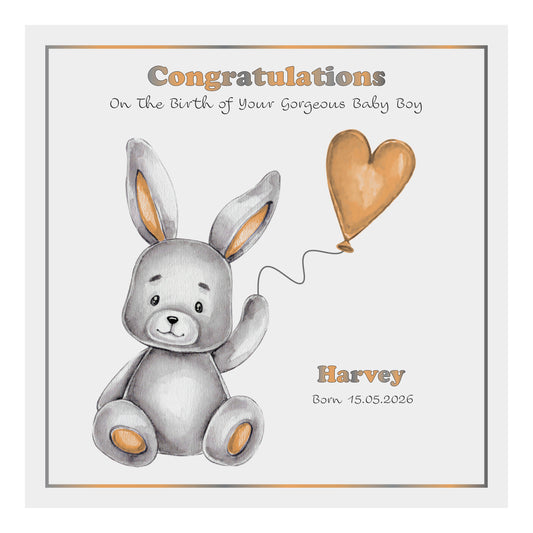 Personalised New Baby Card (Balloon Bunny) - Peach