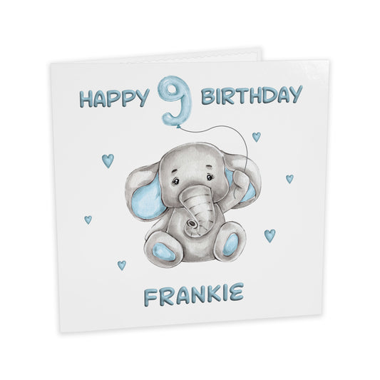 Personalised Birthday Card Balloon Animals (Elephant) - Blue