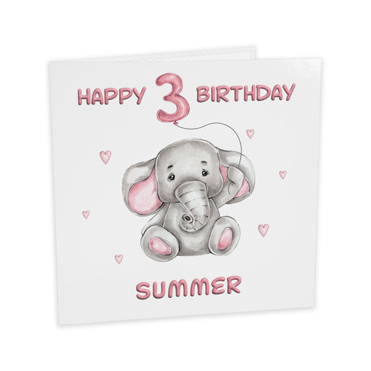 Personalised Birthday Card Balloon Animals (Elephant)  - Pink