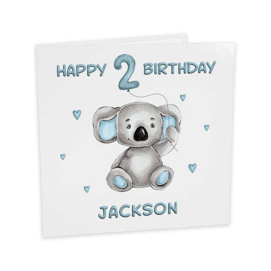 Personalised Birthday Card Balloon Animals (Koala)  - Blue