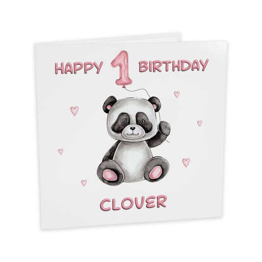 Personalised Birthday Card - Balloon Animals (Panda)  - Pink
