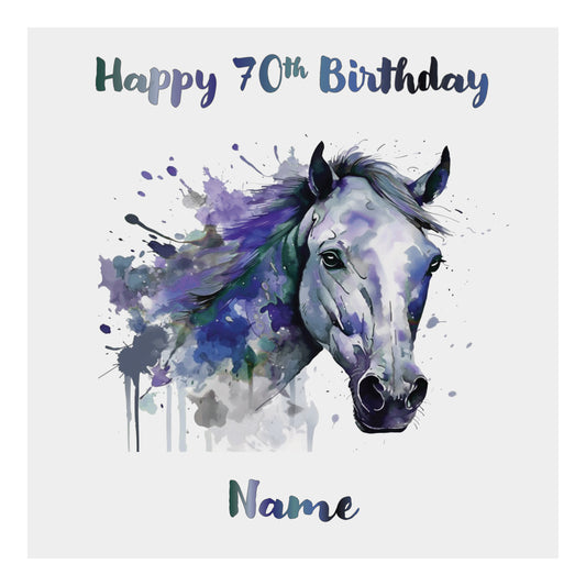 Personalised Birthday Card (Watercolour Horse) - Blue Bayou