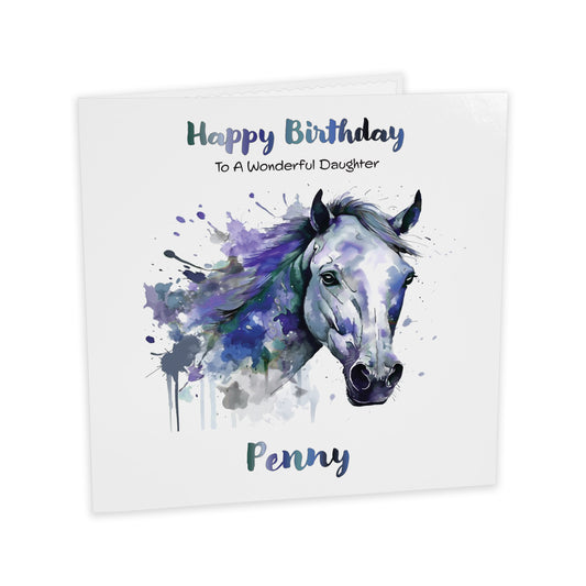 Personalised Birthday Card (Watercolour Horse) - Blue Bayou