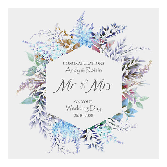 Personalised Wedding Card (Mr & Mrs Wreath) - Blue