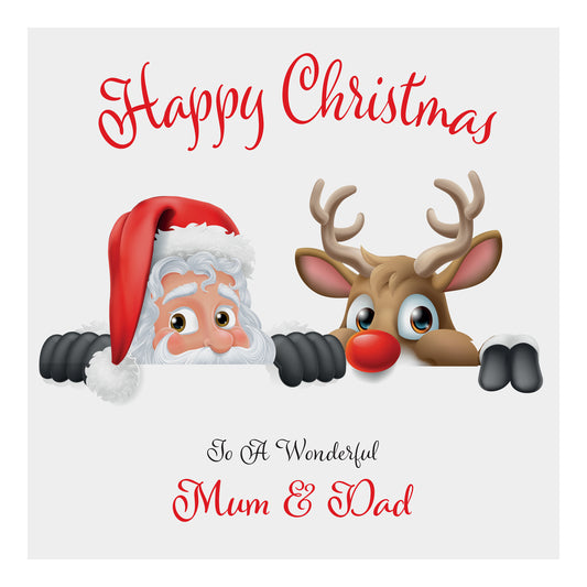 Personalised Christmas Card (Peeping Santa & Rudolf)