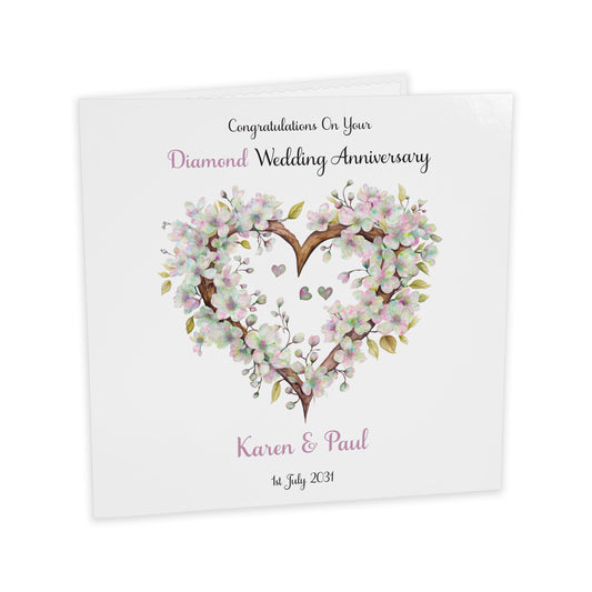 Personalised Anniversary Card (Blossom Heart) - Diamond