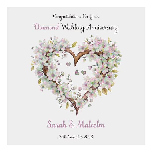 Personalised Anniversary Card (Blossom Heart) - Diamond