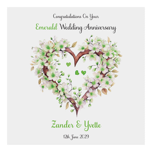 Personalised Anniversary Card (Blossom Heart) - Emerald
