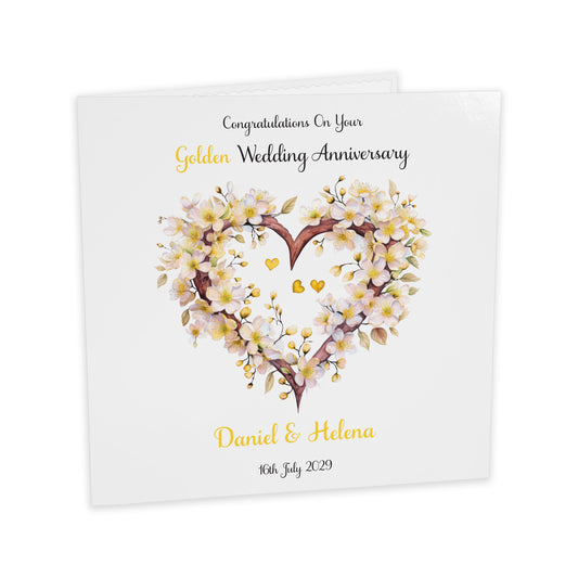 Personalised Anniversary Card (Blossom Heart) - Gold