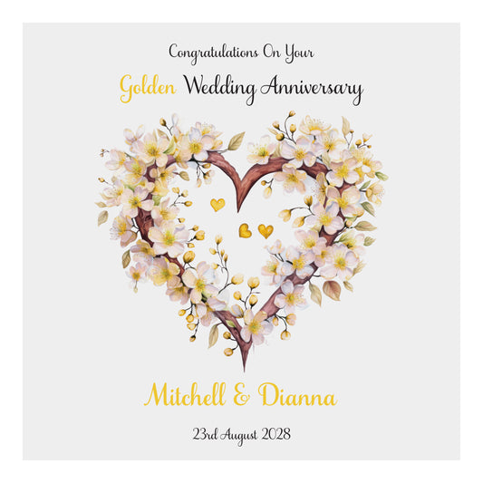 Personalised Anniversary Card (Blossom Heart) - Gold