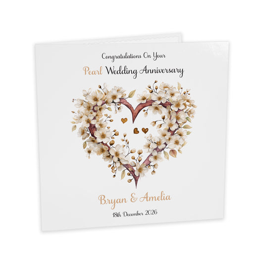 Personalised Anniversary Card (Blossom Heart) - Pearl