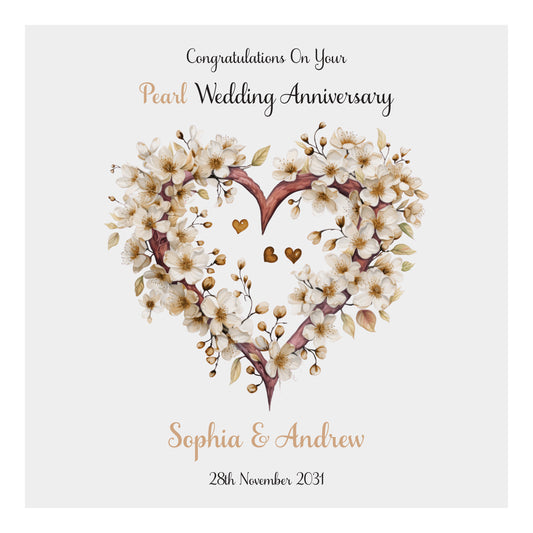 Personalised Anniversary Card (Blossom Heart) - Pearl
