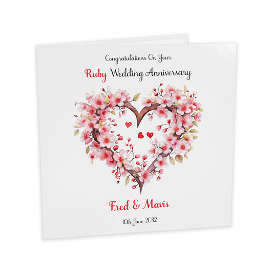Personalised Anniversary Card (Blossom Heart) - Ruby