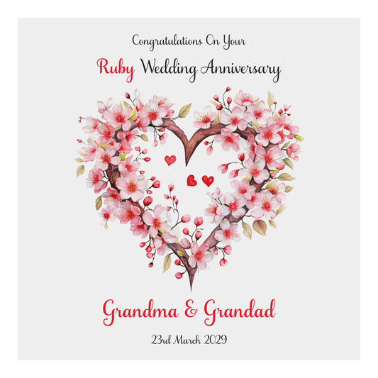 Personalised Anniversary Card (Blossom Heart) - Ruby