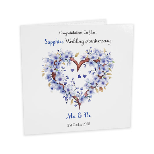 Personalised Anniversary Card (Blossom Heart) - Sapphire