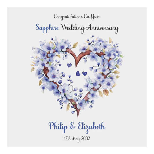 Personalised Anniversary Card (Blossom Heart) - Sapphire