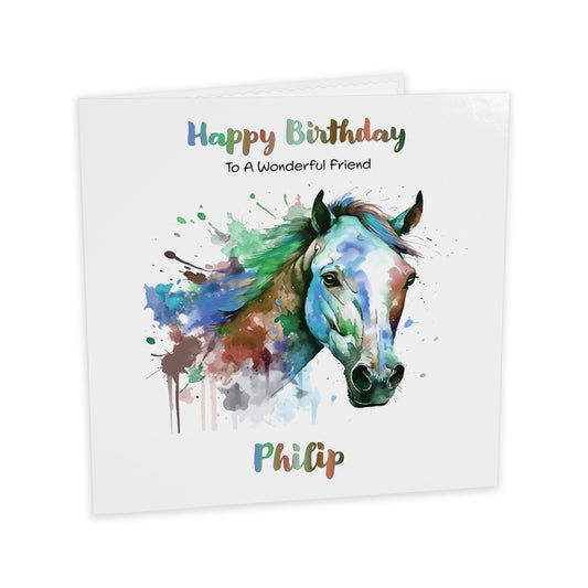 Personalised Birthday Card (Watercolour Horse) - Chocolate Charm