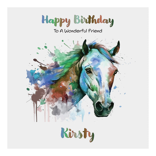 Personalised Birthday Card (Watercolour Horse) - Chocolate Charm