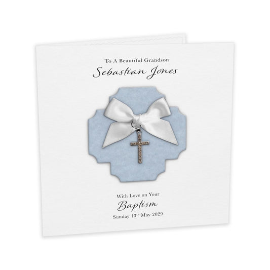 Personalised Christening Card (Blue Cross Charm)