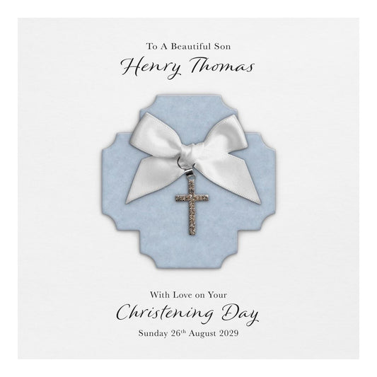 Personalised Christening Card (Blue Cross Charm)