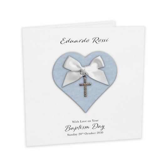 Personalised Christening Card (Blue Heart)