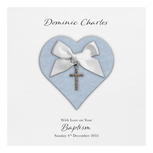 Personalised Christening Card (Blue Heart)