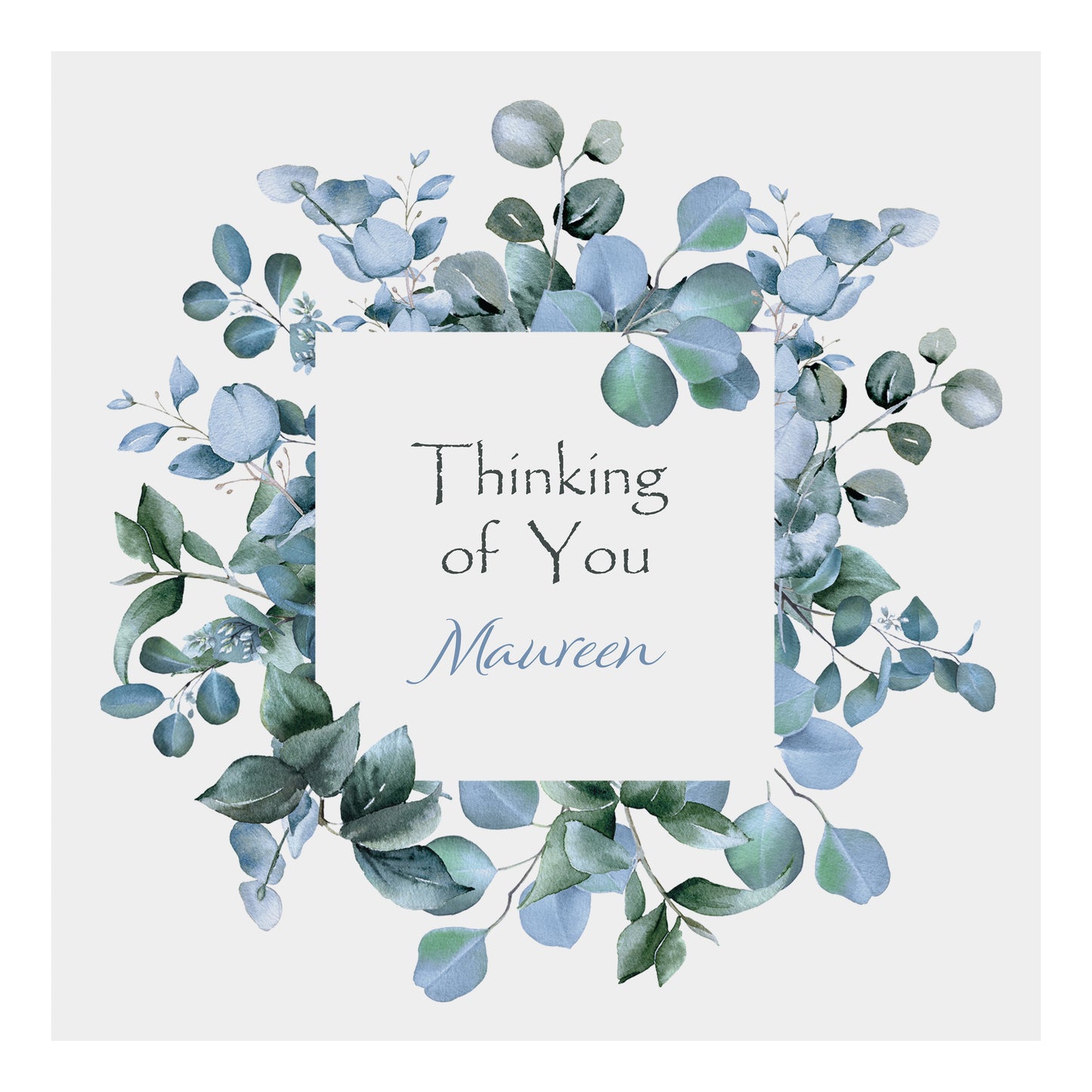 Personalised Thinking Of You Card (Foliage) - Blue