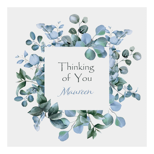 Personalised Thinking Of You Card (Foliage) - Blue