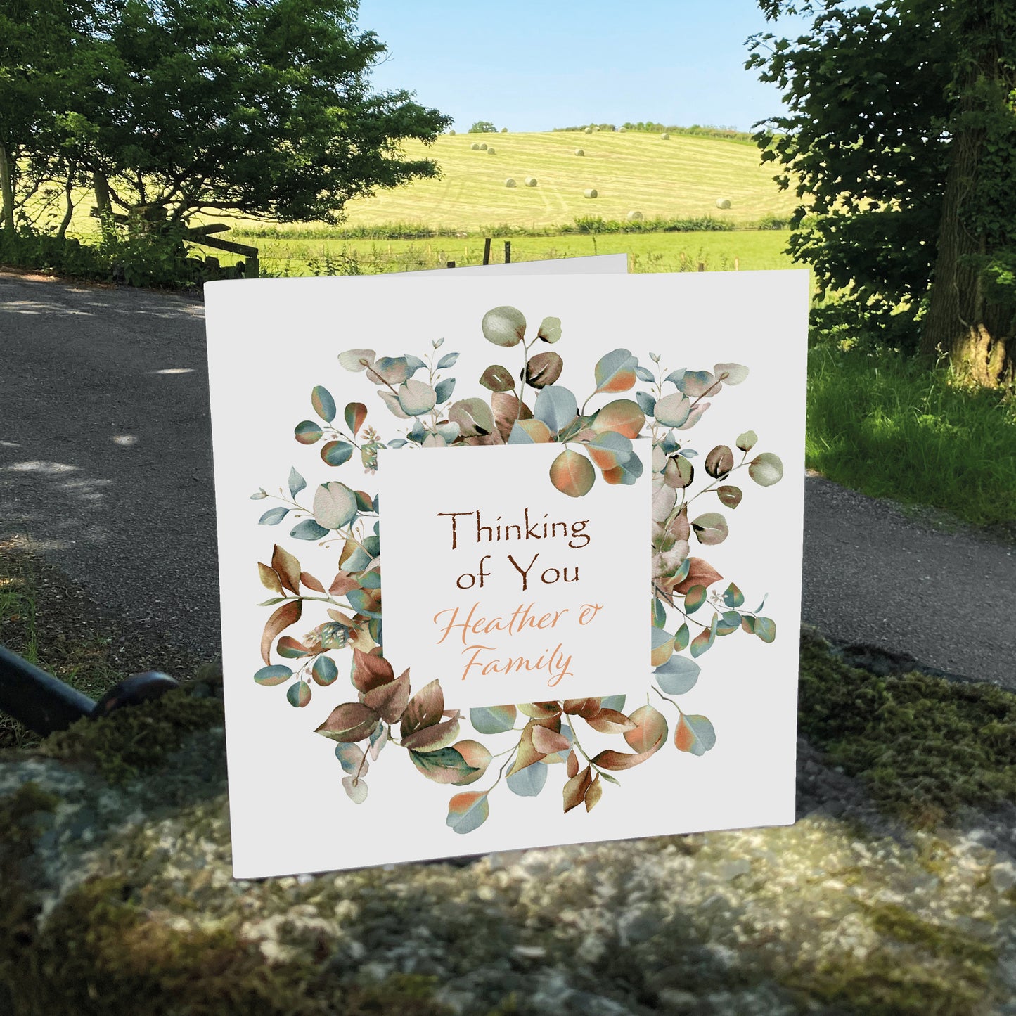 Personalised Thinking Of You Card (Foliage) - Brown