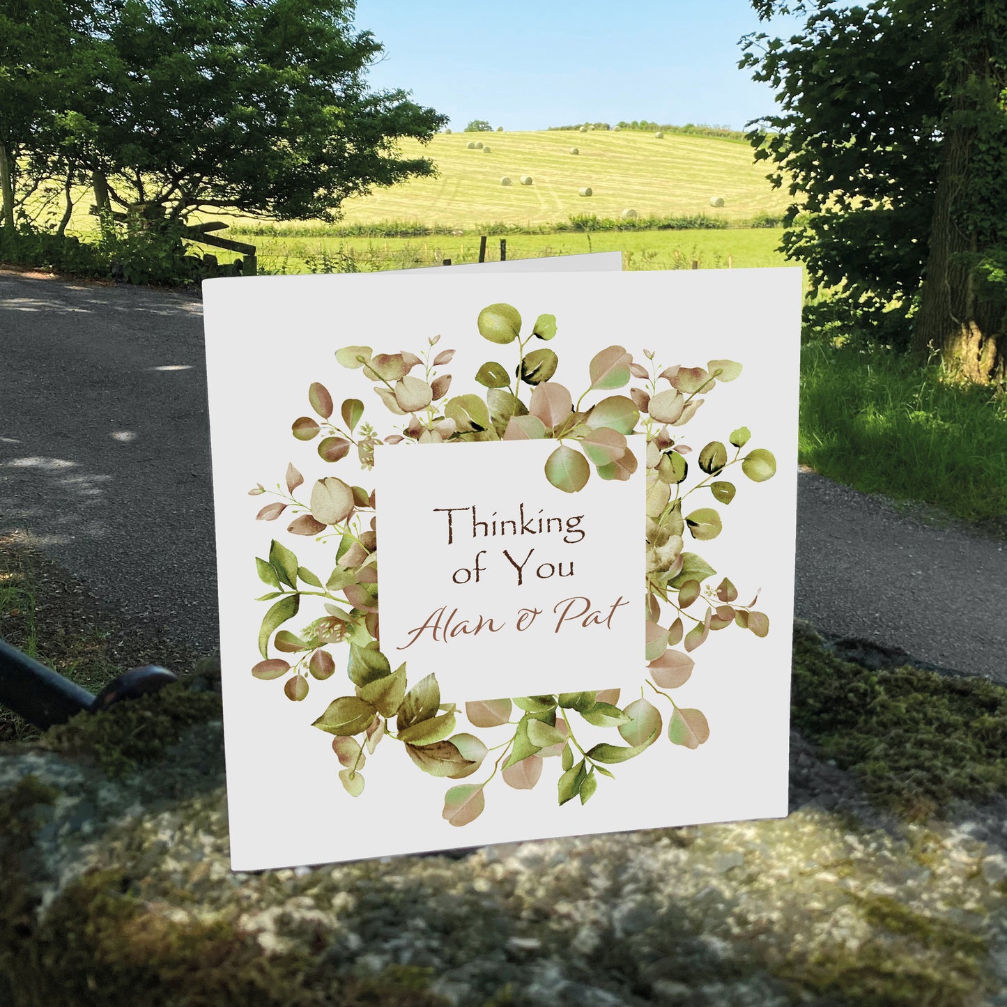Personalised Thinking Of You Card (Foliage) - Green