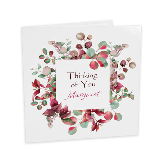 Personalised Thinking Of You Card (Foliage) - Bright Pink