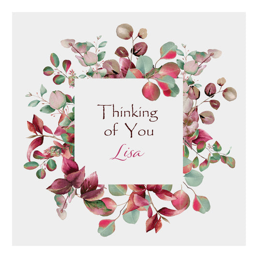 Personalised Thinking Of You Card (Foliage) - Bright Pink