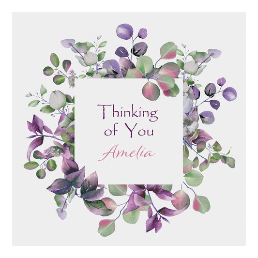 Personalised Thinking Of You Card (Foliage) - Pink
