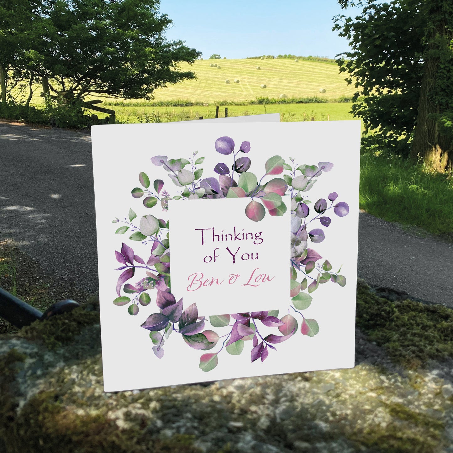 Personalised Thinking Of You Card (Foliage) - Pink